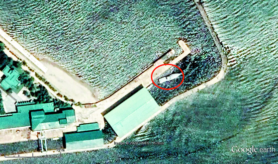 Satellite imagery shows North Korean leader Kim Jong-un’s yacht pictured off the coast of Wonsan in Kangwon Province on July 22, 2019. [GOOGLE EARTH]