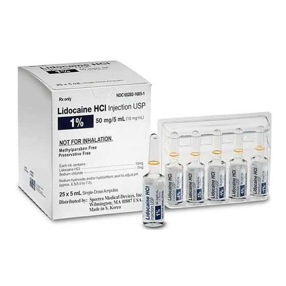 The photo shows the Lidocaine Hydrochloride Injection USP, 1 percent, 50 milligrams/ 5 milliliters (10 milligrams/ milliliter) ampule which received FDA approval. [HUONS]