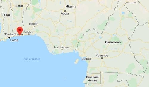 A Google Earth capture shows the Gulf of Guinea. Five Korean sailors were kidnapped off the coast of the West African country of Benin Wednesday. [YONHAP]