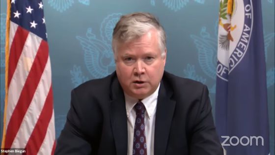Stephen Biegun, the U.S. deputy secretary of state and special representative for North Korea, speaks on the denuclearization negotiations with Pyongyang at the German Marshall Fund’s Brussels Forum held through videoconference Monday. [SCREEN CAPTURE]