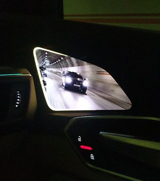  A display mounted on the inside of the e-tron's front door. [JIN EUN-SOO]