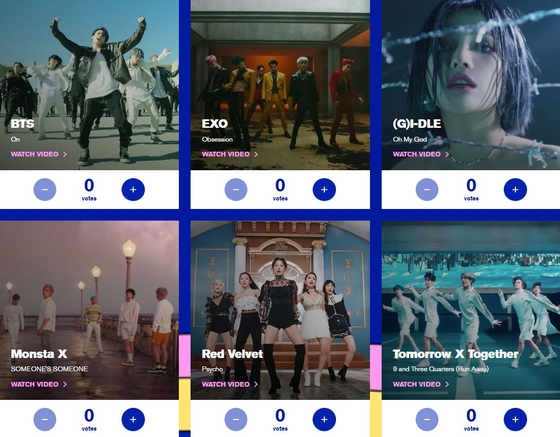 Nominated K-pop artists for MTV Video Music Awards Best K-pop category. [SCREEN CAPTURE]