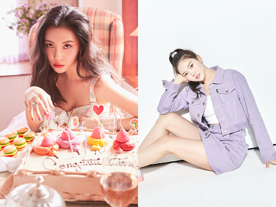 Singers Sunmi, left, and Hyojung of Oh My Girl will be leading the new "Studio GB" brand as the main M.C.s. [MAKEUS ENTERTAINMENT, WM ENTERTAINMENT]