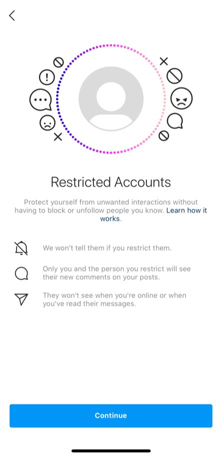 Instagram’s new "restricted accounts“ service. [SCREEN CAPTURE]