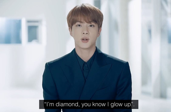 Member Jin of BTS shared a message of hope during the 75th United Nations General Assembly held on Sept. 23, urging everyone to find the stars within themselves and live on despite the Covid-19 pandemic. [SCREEN CAPTURE]