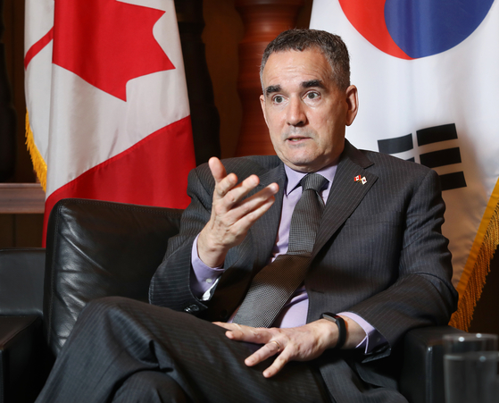 Canadian Ambassador to Korea Michael Danagher speaks with the Korea JoongAng Daily at the embassy in central Seoul on July 14. [PARK SANG-MOON]