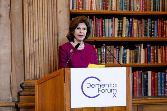 Queen Silvia of Sweden speaking at the Dementia Forum X at the Royal Palace in Stockholm, Sweden, in May 2019. [DEMENTIA FORUM X]