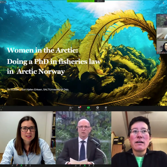 Screen capture of the "Women in the Arctic" conference hosted online by the Norwegian Embassy in Seoul, the Korean Polar Research Institute (Kopri) and the Korea Center for Women in Science, Engineering, and Technology on Oct. 19. [SCREEN CAPTURE]