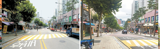 Jungnim-ro, before and after renovations. The majority of Seoul’s 60 billion won ($53 million) budget for regeneration projects in the Seoul Station area went toward renovating streets and alleys. [ URBAN REGENERATION CENTER OF THE SEOUL METROPOLITAN GOVERNMENT]
