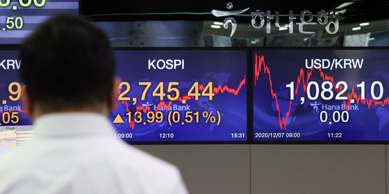Korea's main bourse has been renewing new highs coming into December largely on the back of a massive buying spree from foreign investors. The Kospi closed on Monday at 2,745.44, up 0.51 percent from the previous trading day. [YONHAP]