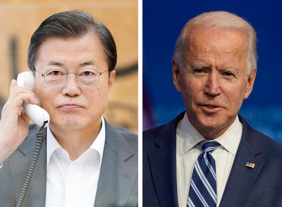 President Moon Jae-in, left, and U.S. President Joe Biden.  [YONHAP] 