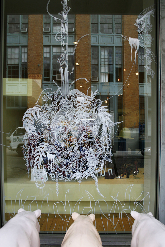 Nanan's window painting on display in Lower East Side, New York in 2007.
