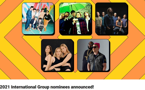 The nominees of the 2021 Brit Awards, in which BTS has been nominated for the first time. [SCREEN CAPTURE]