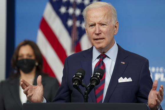 U.S. President Joe Biden speaks at the White House in Washington on Wednesday. [EPA/YONHAP]