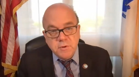 Democratic Rep. James McGovern of Massachusetts speaks in a virtual hearing of the Tom Lantos Human Rights Commission in Washington Thursday on South Korea's anti-leaflet law. [SCREEN CAPTURE]