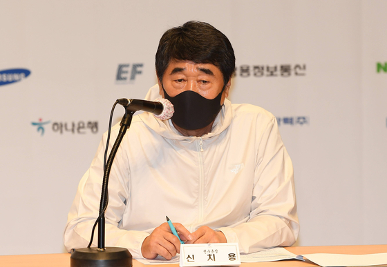 Shin Chi-yong, head of the Jincheon National Training Center in Jincheon, North Chungcheong answers questions at the G-100 Media Day event on April 14, 100 days before the Tokyo Olympics begins. [JOINT PRESS CORPS] 