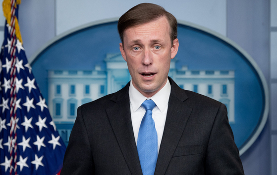 U.S. National Security Adviser Jake Sullivan speaks during a press briefing in the White House in Washington on Feb. 4. He said in an interview Sunday that the United States does not aim for "hostility" and is prepared to engage in diplomacy with North Korea. [AFP/YONHAP]