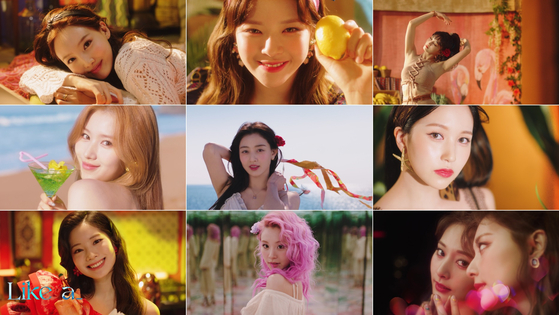 A compilation of the teaser images featuring the nine members of girl group Twice for its upcoming track ″Alcohol-Free″ [JYP ENTERTAINMENT]