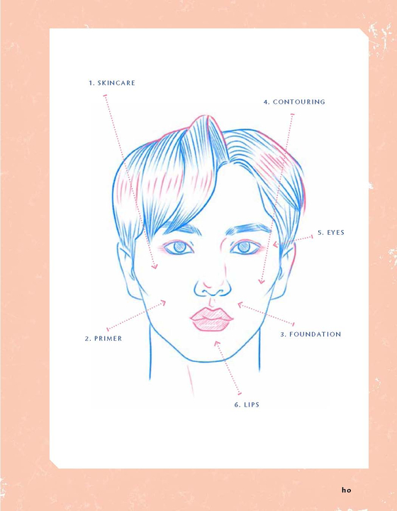 There's a chapter in the book that illustrates the latest beauty tips used by K-pop boy band Pentagon. [DAVID YI]