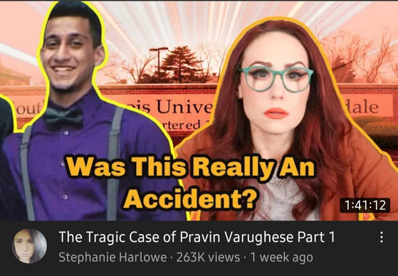  American YouTuber Stephanie Harlowe also specializes in true crime. [SCREEN CAPTURE] 