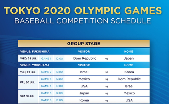 An image tweeted by the World Baseball Softball Confederation shows the schedule for the group stage games in the baseball tournament at the 2020 Tokyo Olympics. [SCREEN CAPTURE]