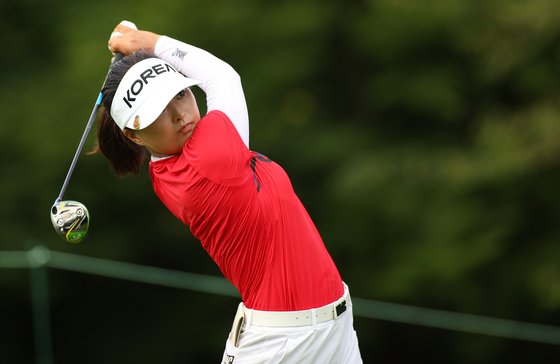 Ko Jin-young plays during the first round of the women's golf tournament on Wednesday at Kasumigaseki Country Club in Saitama, Japan. [REUTERS/YONHAP]