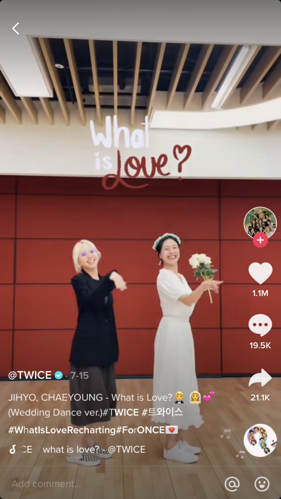 Twice recently started a TikTok dance challenge for its 2018 hit song ″What is Love.″ [SCREEN CAPTURE]