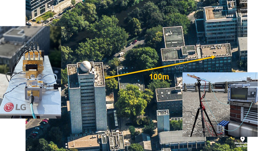 The 100-meter distance over which the 6G terahertz wireless communication signals were transmitted. [LG ELECTRONICS]