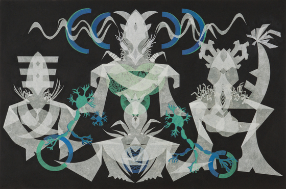  "Telepathy-Powered Soul Sheets Abreast – Mesmerizing Mesh #37" (2021) by artist Haegue Yang. [KUKJE GALLERY]
