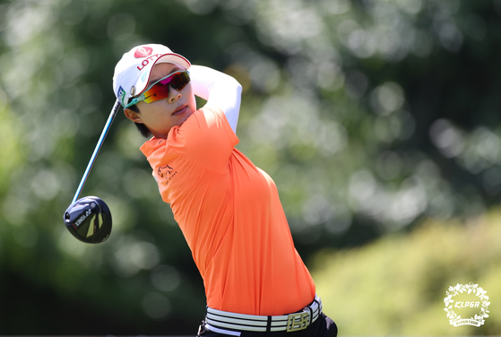 Kim Hyo-joo tees off at the KB Financial Group Star Championship at Blackstone Golf Club in Icheon, Gyeonggi on Sept. 11. [NEWS1]