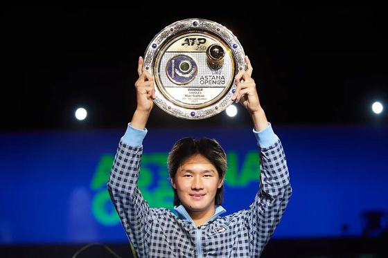 Kwon Soon-woo poses with the trophy after winning the Astana Open in Nur-Sultan, Kazakhstan on Sunday. [NEWS1]