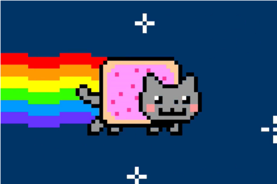 An animated GIF of a flying cat with a Pop-Tart body leaving a rainbow trail called “Nyan Cat,” was sold for a whopping $560,000 in February. [SCREEN CAPTURE]