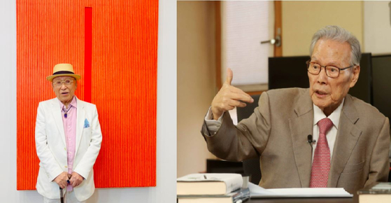 Artist Park Seobo, left, and former Culture Minister Lee O-young, have been named as recipients of this year's Geumgwan (Gold Crown) Order of Cultural Merit, awarded by the Ministry of Culture, Sports and Tourism. [JOONGANG ILBO]