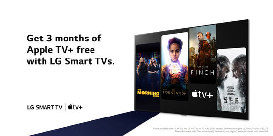 Promotional image for LG Electronics' free trials of Apple TV+ [LG ELECTRONICS]
