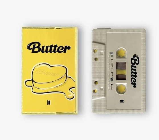 The sample photo of the cassette tape of BTS's song ″Butter.″ Customers complained when the tapes they received were white, and not grey like in the photo. [BIG HIT MUSIC]