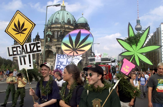 Protestors in Berlin demand the legalization of marijuana. [REUTERS]