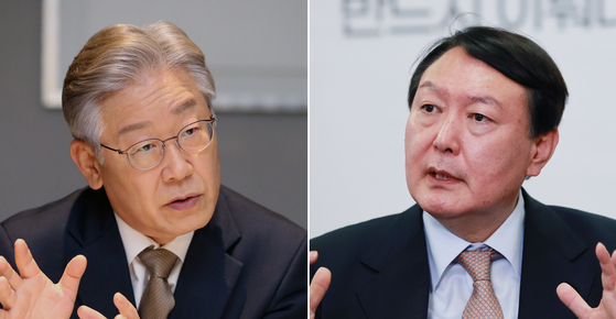 Lee Jae-myung, left, and Yoon Seok-youl, right [YONHAP]