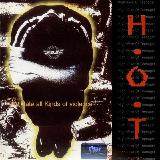 Album cover for H.O.T.'s 1996 debut album "We Hate All Kinds of Violence..." [SM ENTERTAINMENT]