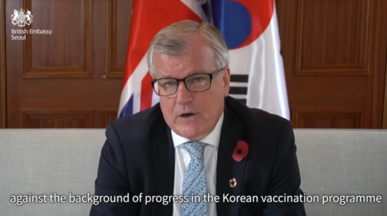 Simon Smith, British ambassador to Seoul, posted a video message on the British Embassy’s Twitter account urging the Korean government to accept vaccination records of foreigners in Korea who are not eligible for quarantine exemptions [BRITISH EMBASSY SEOUL] 