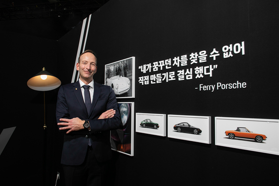 Holger Gerrmann, CEO of Porsche Korea, poses for a photo at the Seoul Mobility Show 2021 on Thursday. [PORSCHE KOREA]