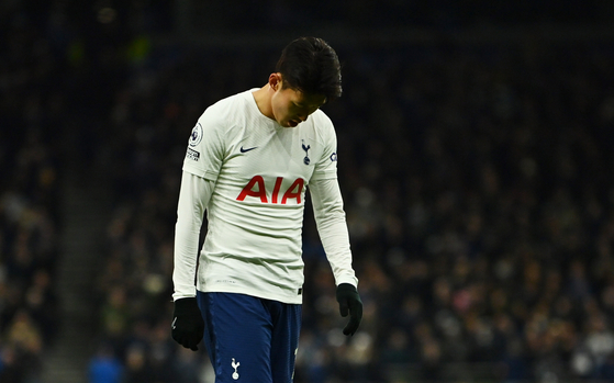 Tottenham Hotspur's Son Heung-min reacts during a game against Brentford at Tottenham Hotspur Stadium in London on Dec. 2. [REUTERS/YONHAP]