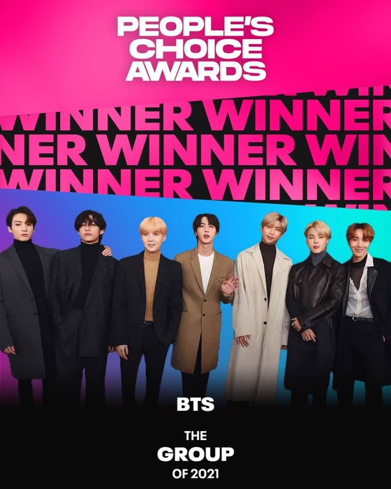 BTS won three awards at the E! People's Choice Awards 2021 including The Group of 2021. [BIG HIT MUSIC]