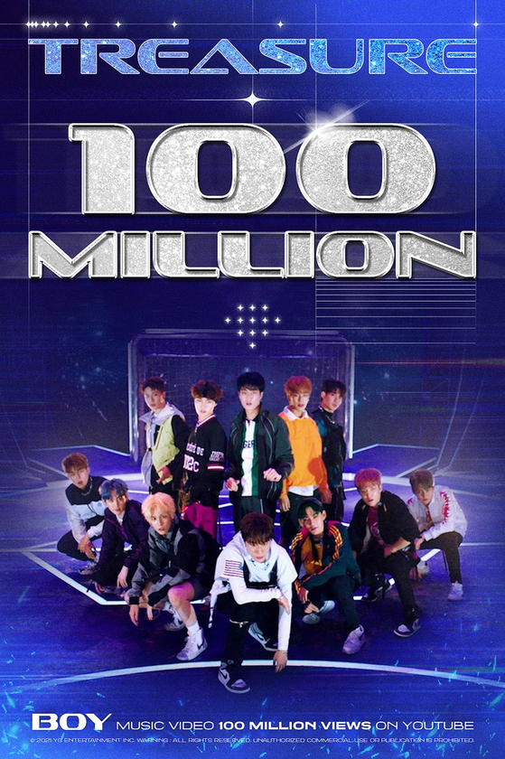 The music video for boy band Treasure's debut single ″Boy″ surpassed 100 million views on YouTube. [YG ENTERTAINMENT]