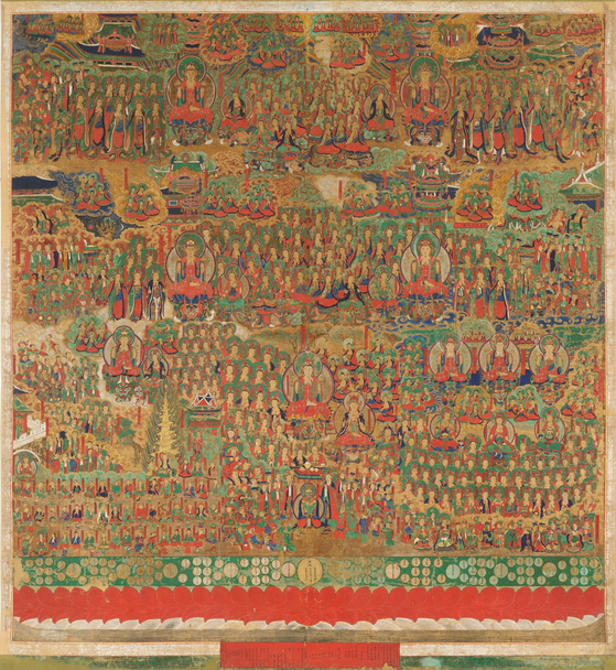 Illustration of the Avatamsaka Sutra (The Flower Garland Sutra of Songgwang Temple). It is a National Treasure created in 1770 by 13 monk artisans. [NATIONAL MUSEUM OF KOREA]