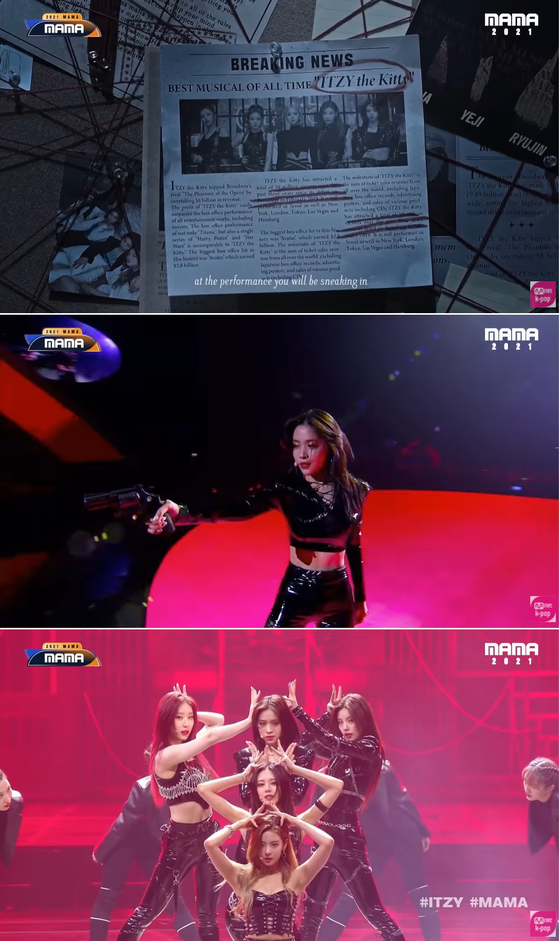 Captured images of girl group ITZY during its performance at the 2021 Mnet Asian Music Awards [ILGAN SPORTS]