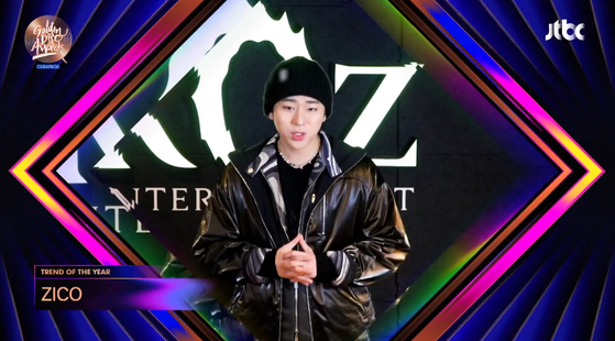 Rapper-producer Zico during an interview for the 2021 Golden Disk Awards in the office of KOZ Entertainment which he founded in 2018. [ILGAN SPORTS]