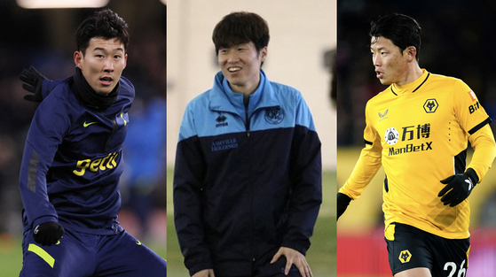 Son Heung-min, Park Ji-sung and Hwang Hee-chan.  [QPR; AP, REUTERS/YONHAP]