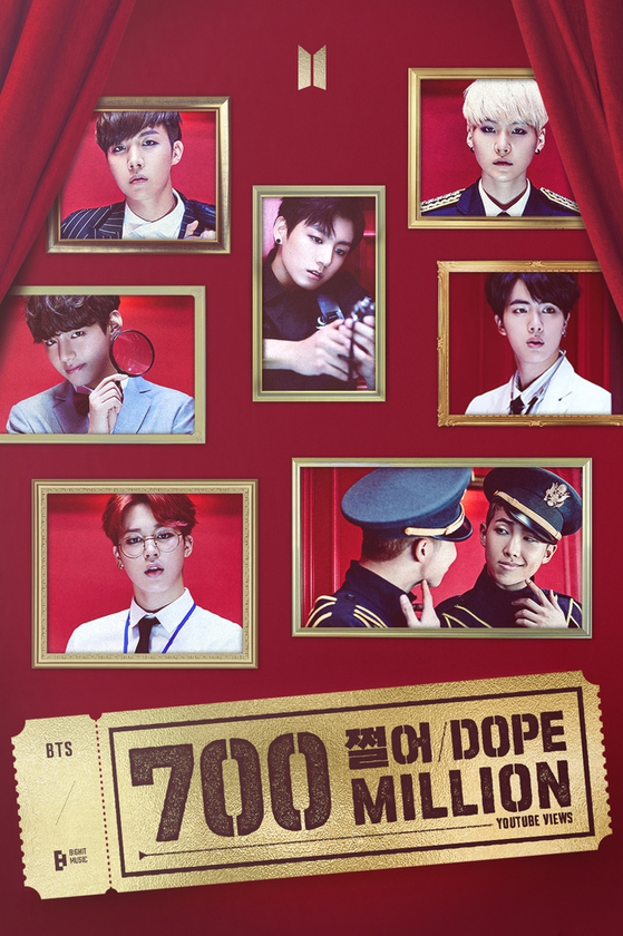 BTS's music video ″Dope″ surpassed 700 million views on YouTube Wednesday. [BIG HIT MUSIC]