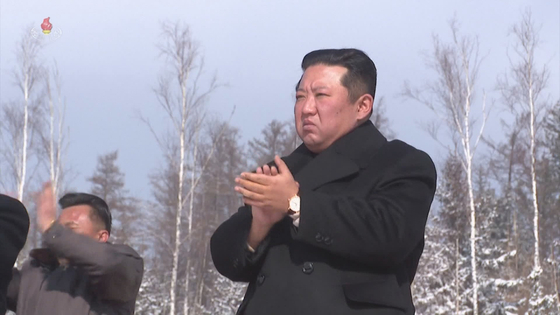 Footage from Pyongyang's state-run Korean Central Television (KCTV) shows North Korea's leader attending a large-scale meeting at Samjiyon in Ryanggang Province, marking the 80th birthday anniversary of his late father Kim Jong-il. [YONHAP]