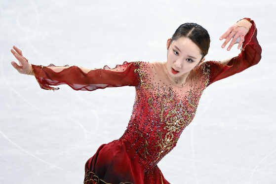 Kim Ye-lim performs her free skate program during the figure skating competition at the 2022 Winter Olympics at Capital Indoor Stadium in Beijing on Thursday. [XINHUA/YONHAP]